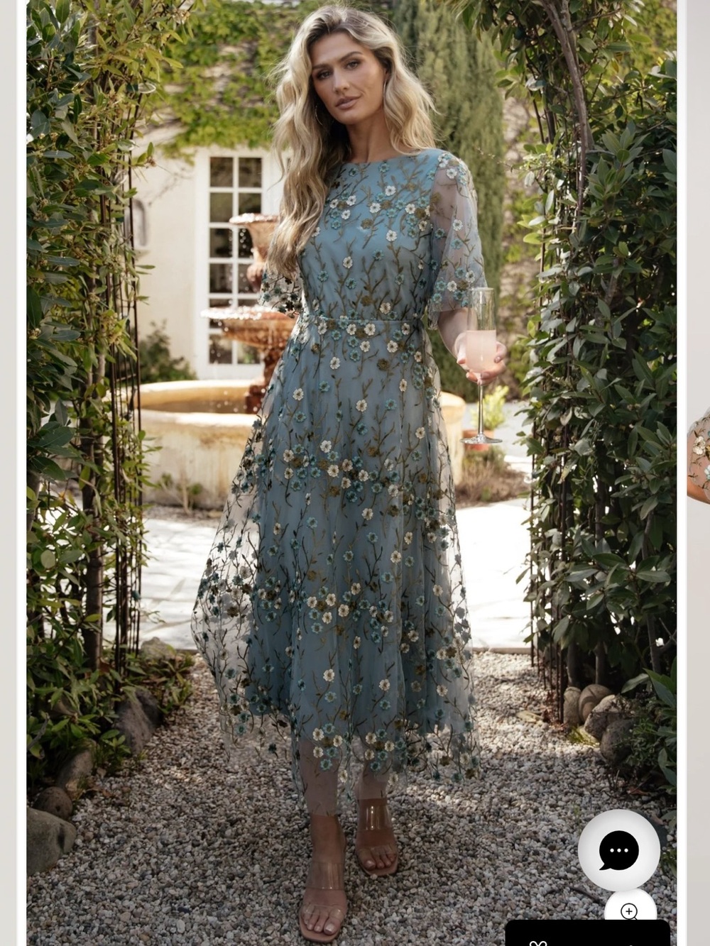 Baltic Born Embroidered Floral Dress in Dusty Blue